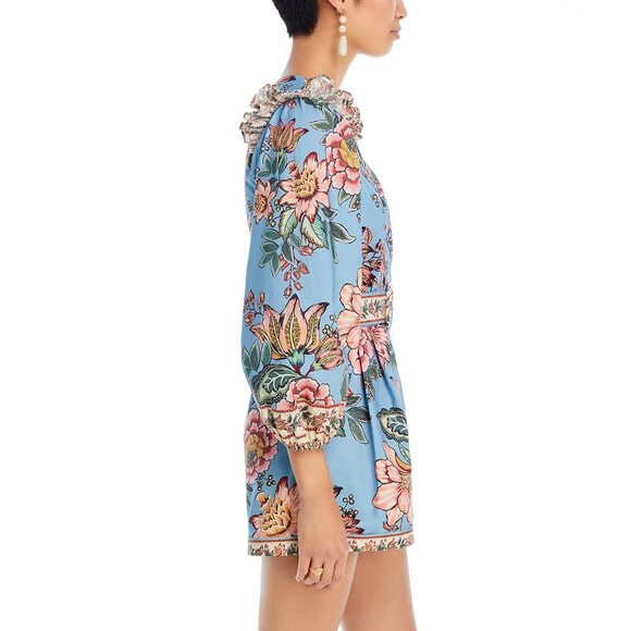 FARM Rio Wonderful Bouquet Floral Print Belted Romper, Blue/White/Pink, NWT π§π· - Picture 5 of 14